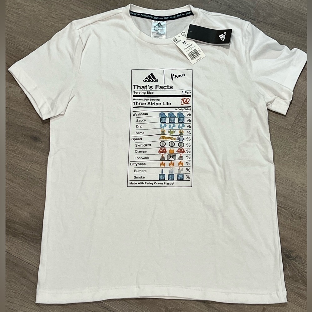 NWT New Old Stock Adidas Size M Mens Parley For the Oceans 3 Stripe Life Shirt